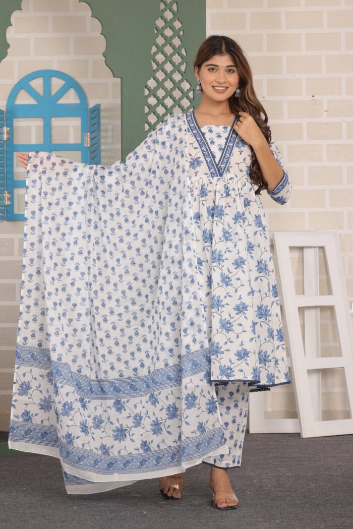 anarkali white kurta set