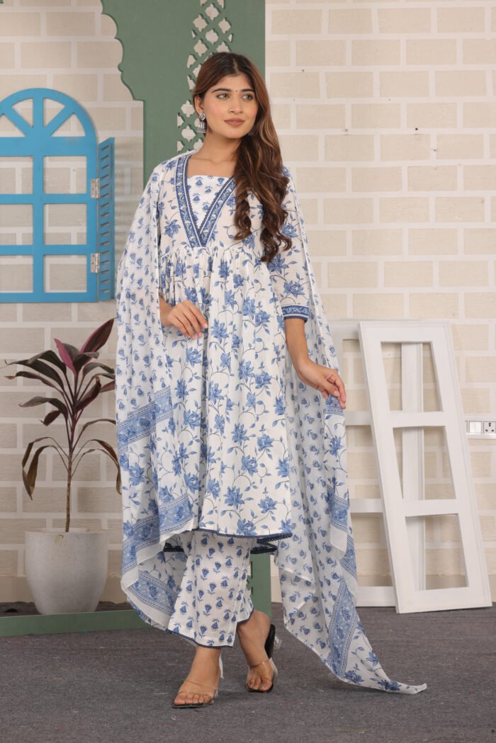 anarkali white kurta set