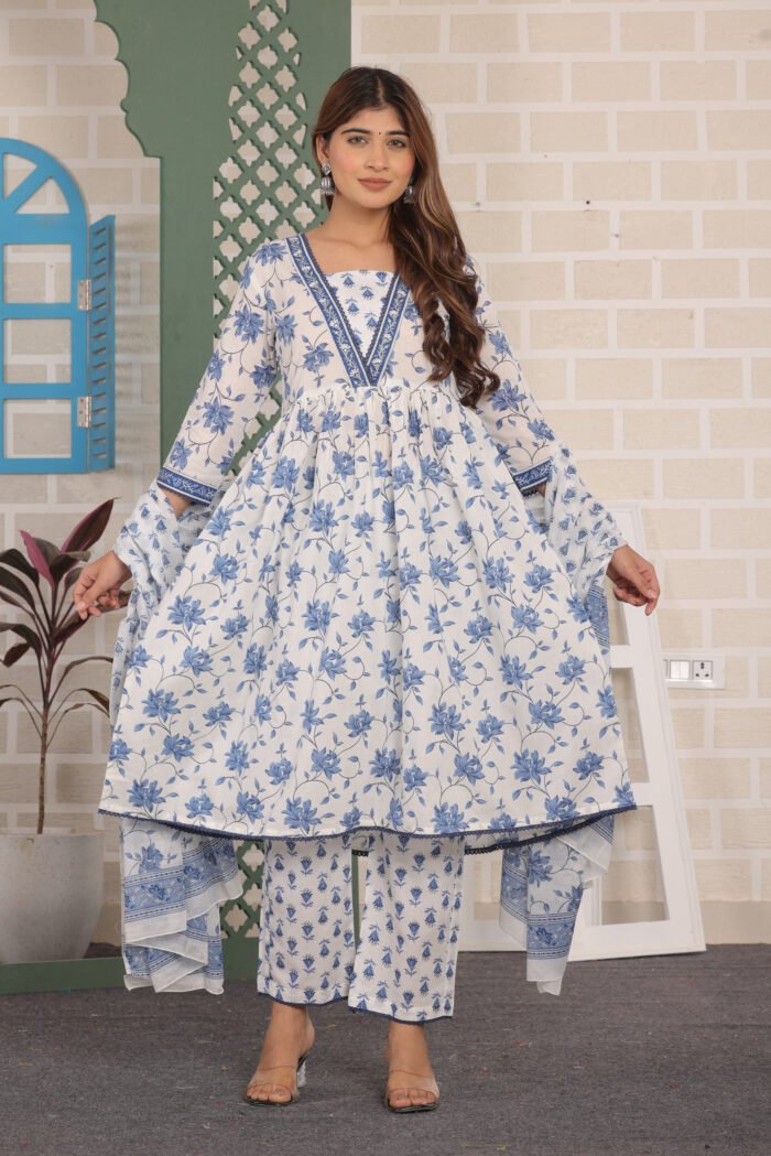 anarkali white kurta set