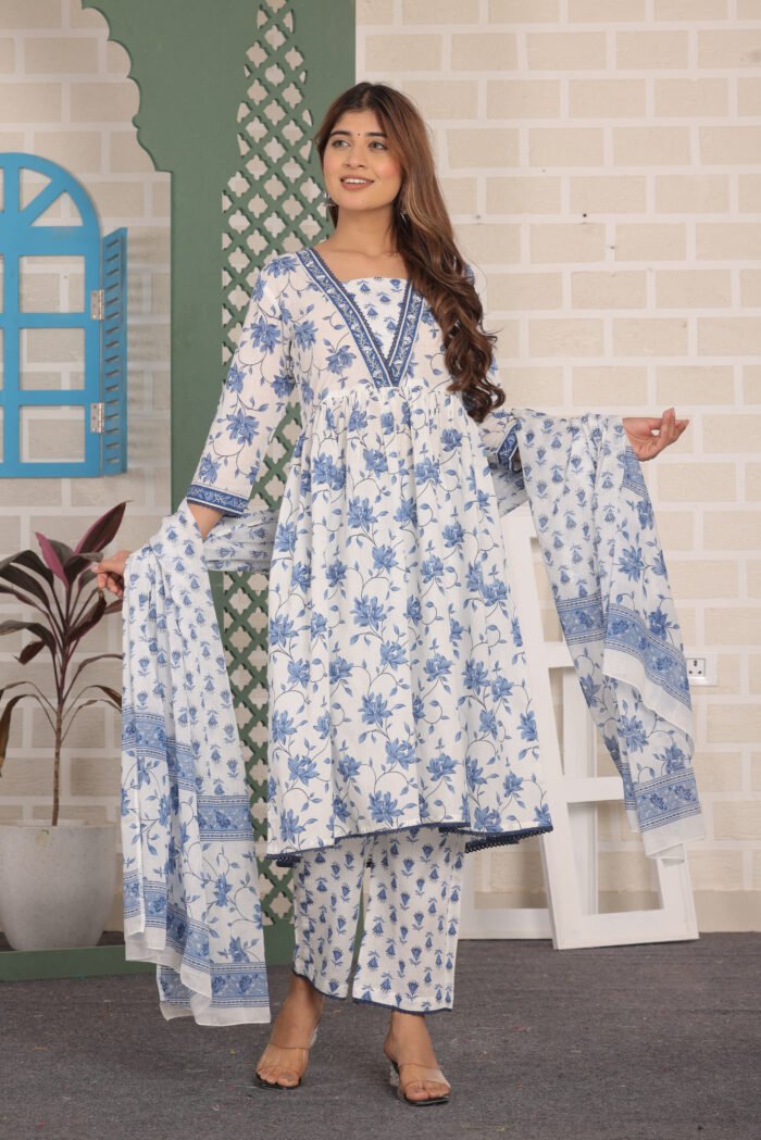 anarkali white kurta set