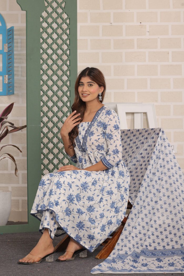 anarkali white kurta set