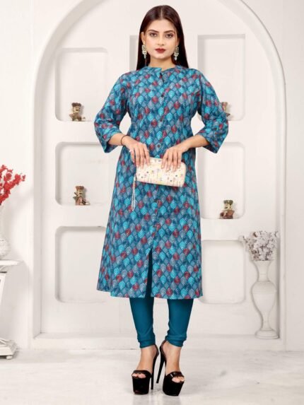 Blue A-line Cotton Kurta